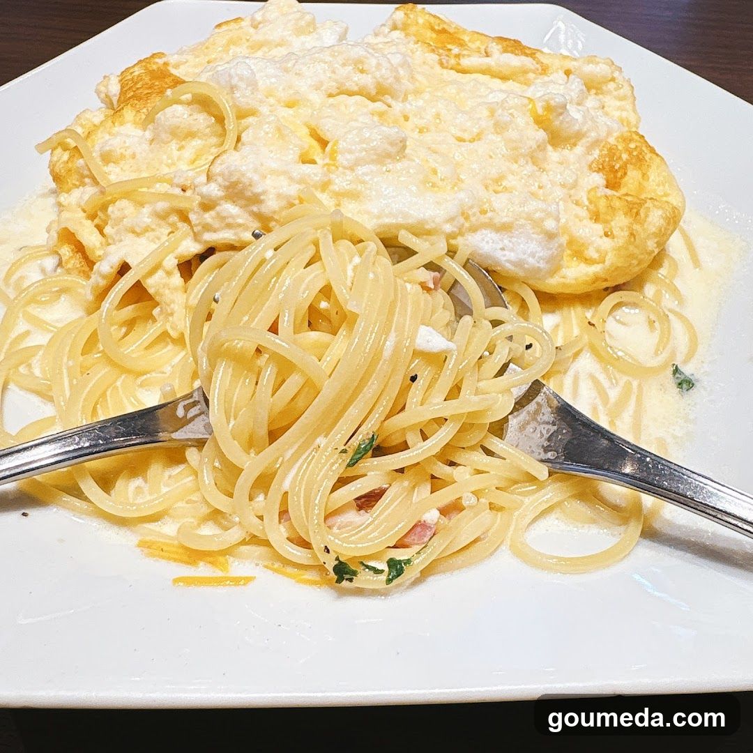 Pasta with Creamy Sauce and Omelette
