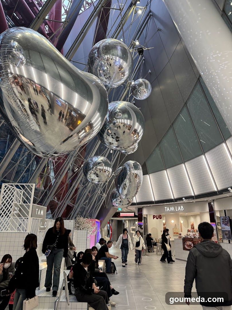 Shopping Mall Interior with Decorative Balloons