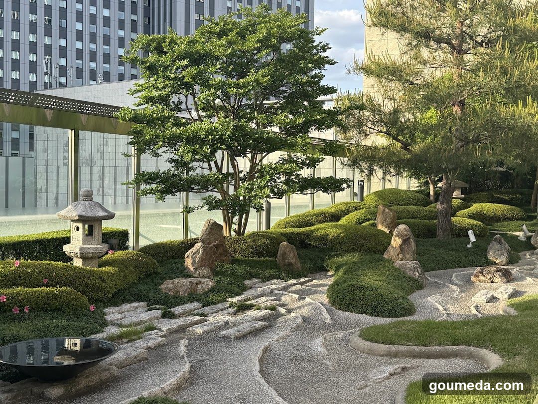 Japanese Garden with Raked Sand and Rocks