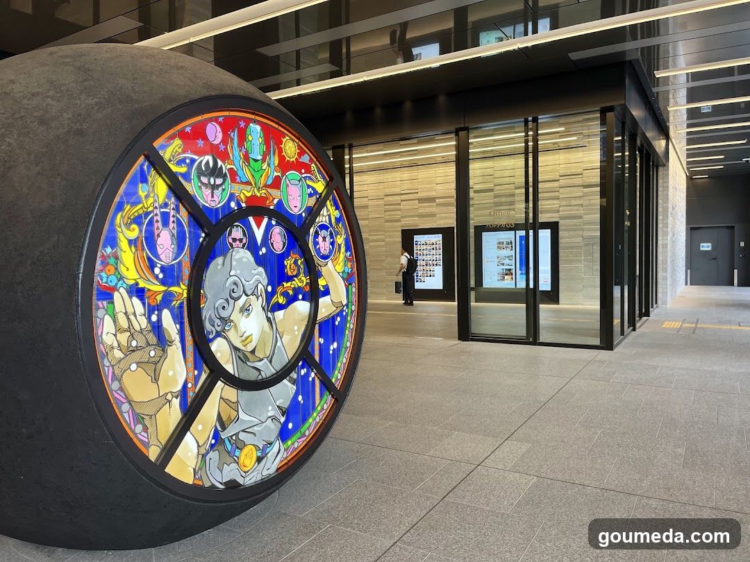 Stained Glass Wheel Sculpture in Modern Interior