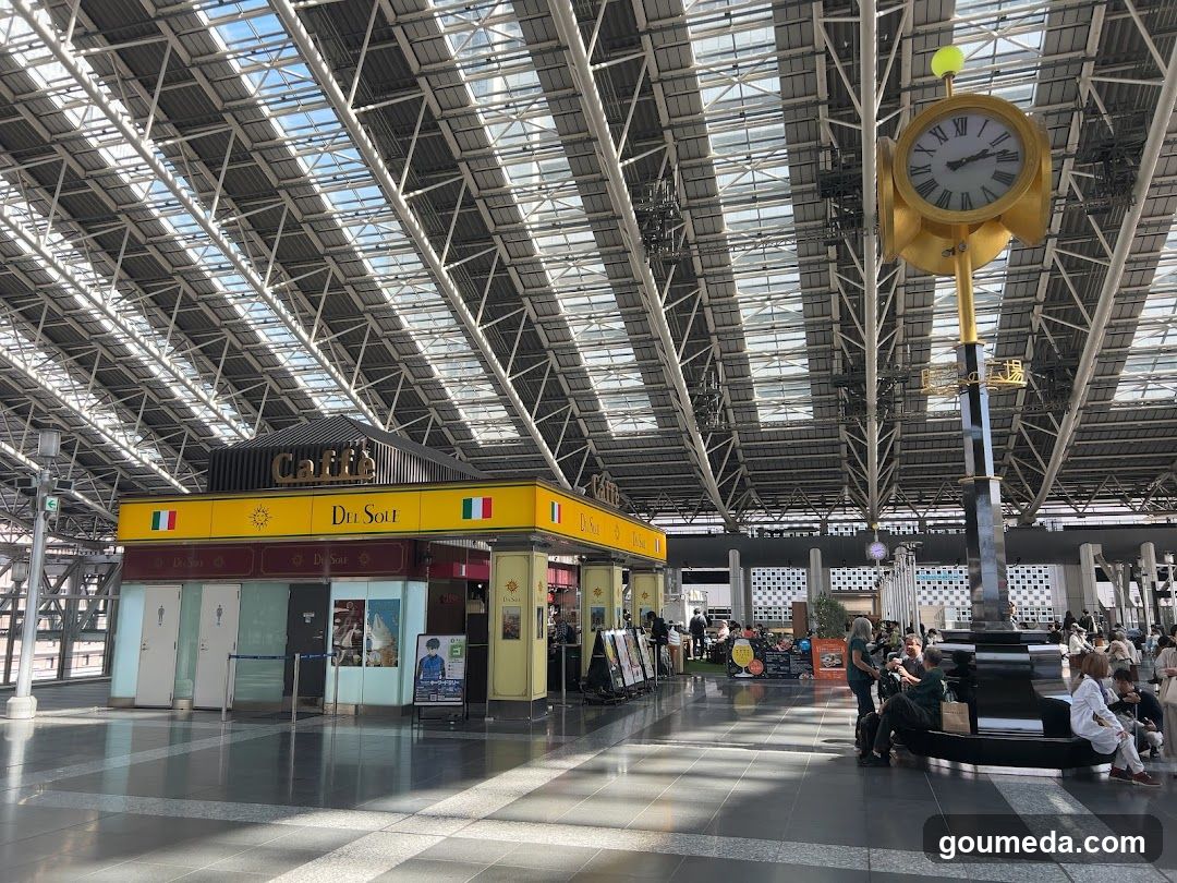 Train Station Interior with Coffee Shop and Clock