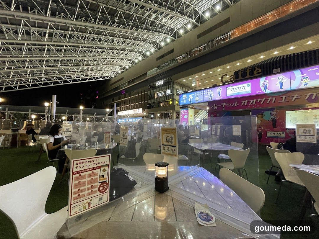 Outdoor Cafe Seating Area at Night