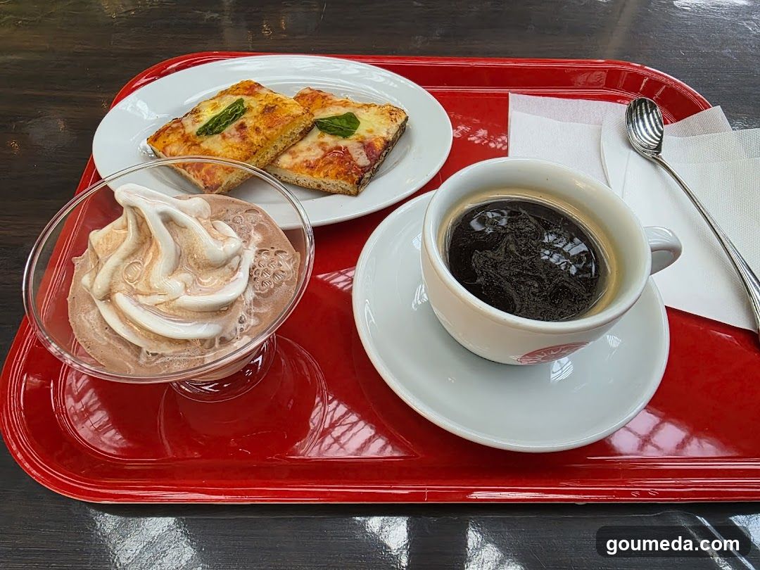 Red Tray with Dessert and Coffee