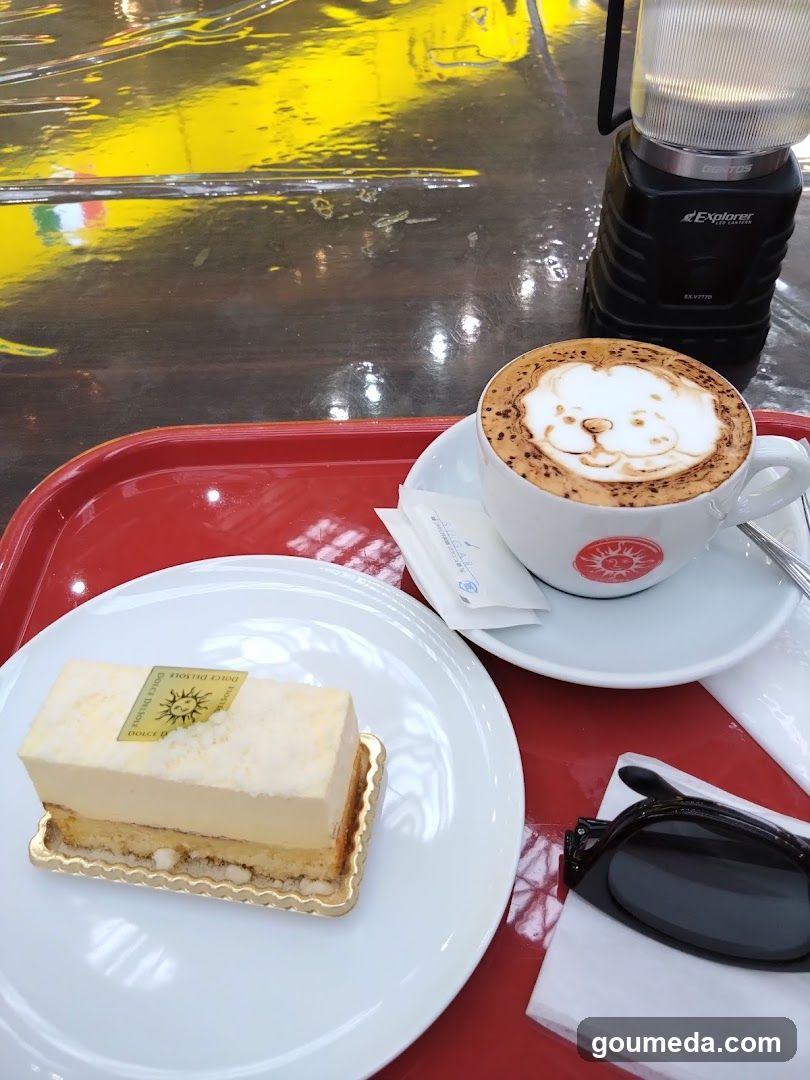 Coffee and Cake on Red Tray