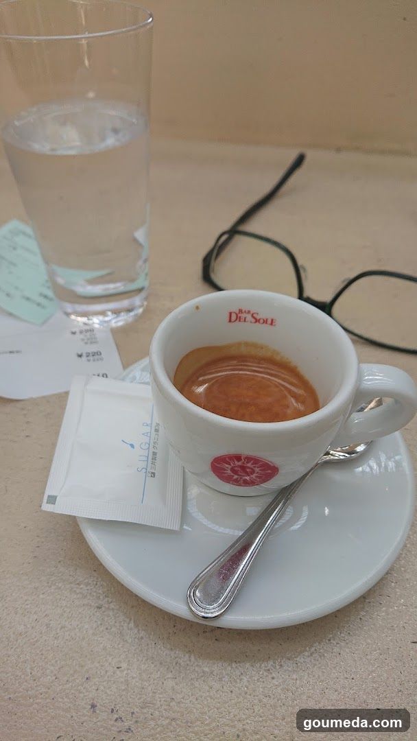 Espresso and Water at Bar Del Sole