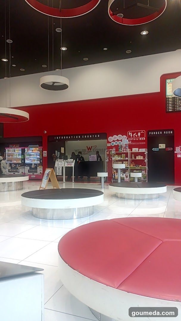 Interior of a modern shop with red and white decor