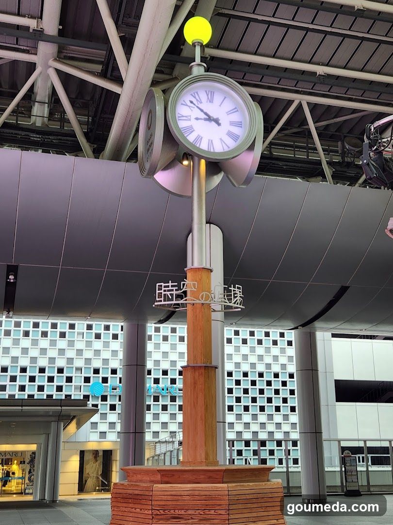 Station Clock with Time Travel Signage