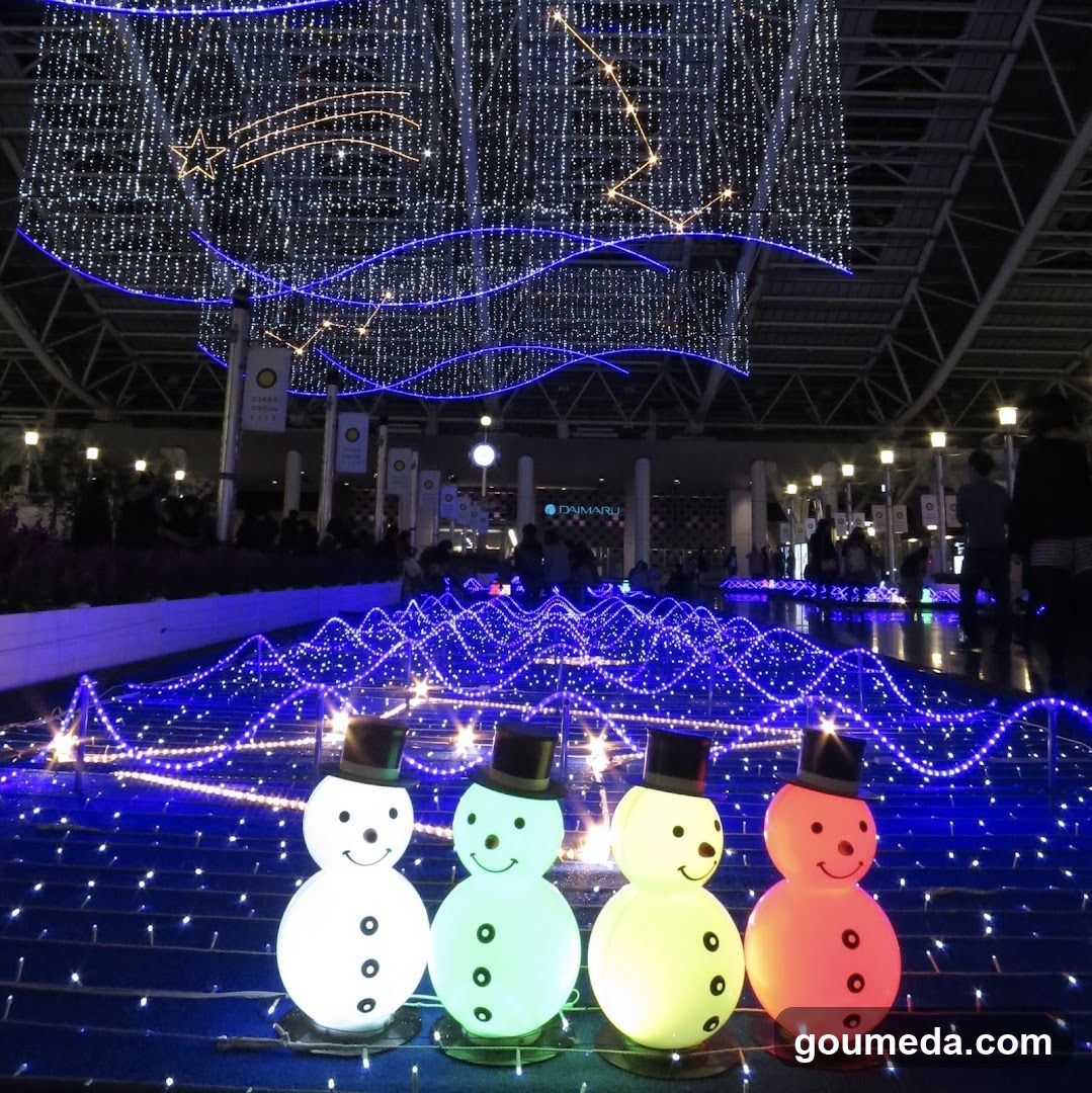 Christmas Light Display with Snowmen