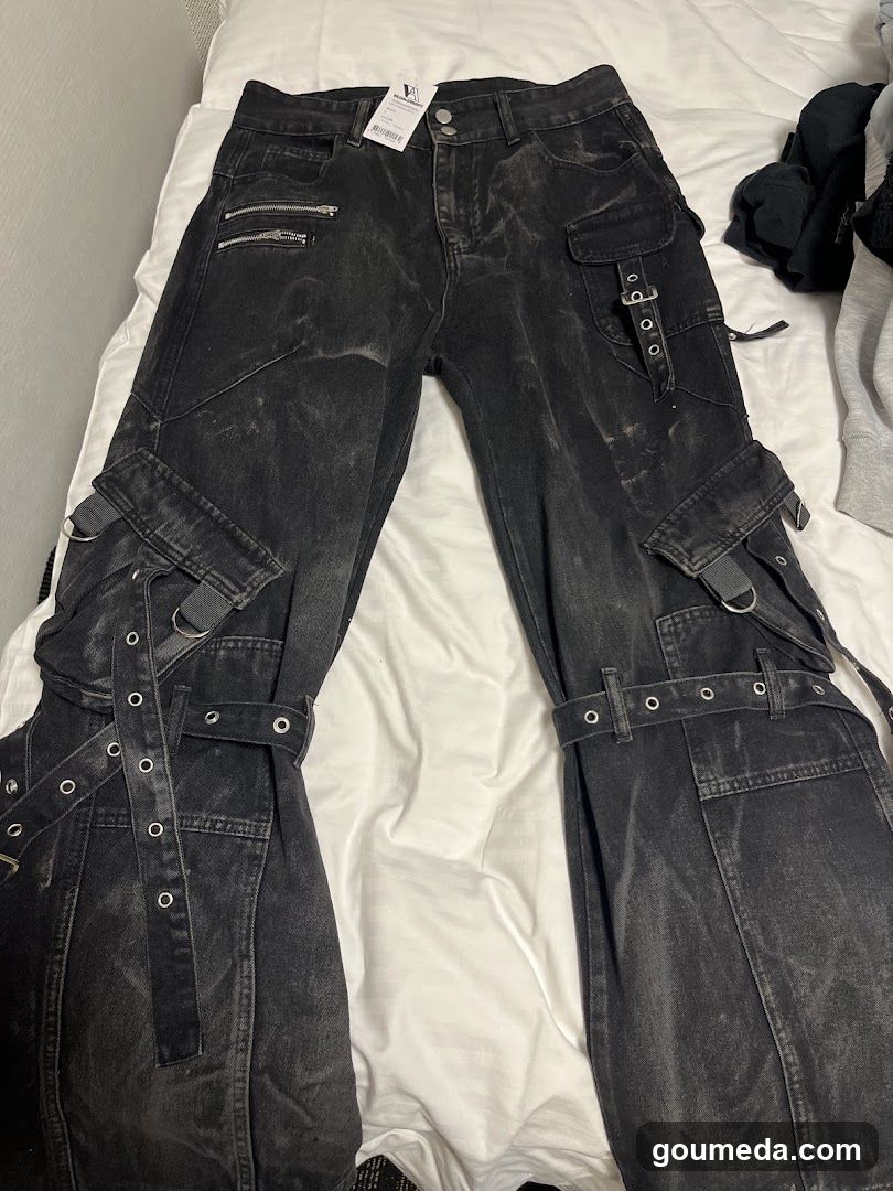 Black Cargo Pants with Zippers and Buckles