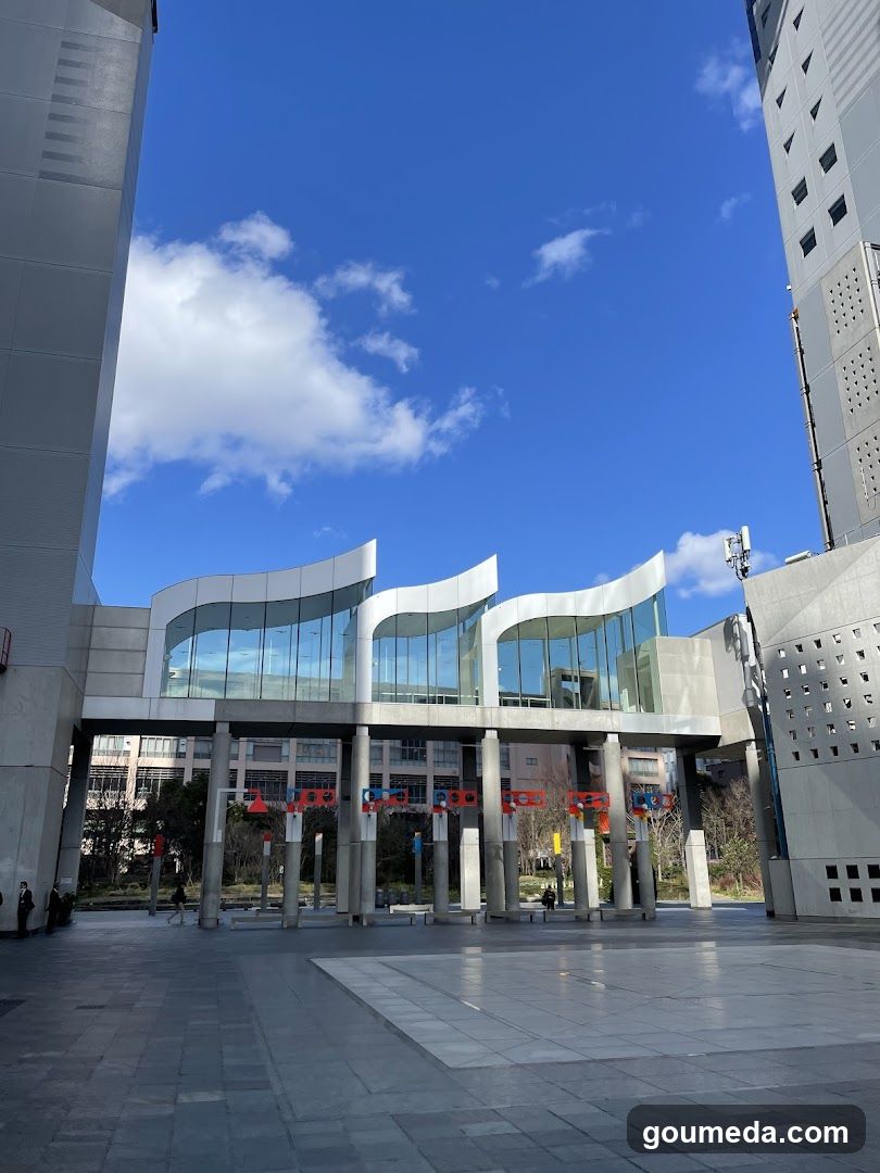 Modern Building Entrance with Glass Facade