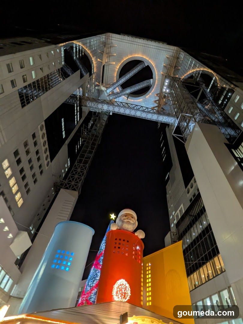 Night Cityscape with Santa Claus Decoration