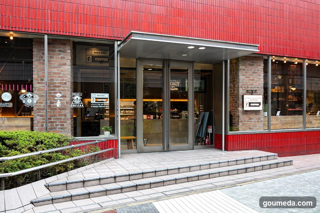 Coffee Shop Entrance with Red Facade