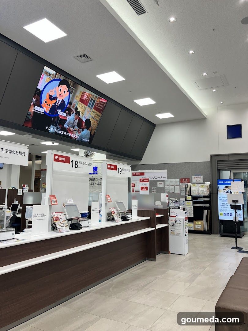 Bank Interior with Service Counter and Digital Screen
