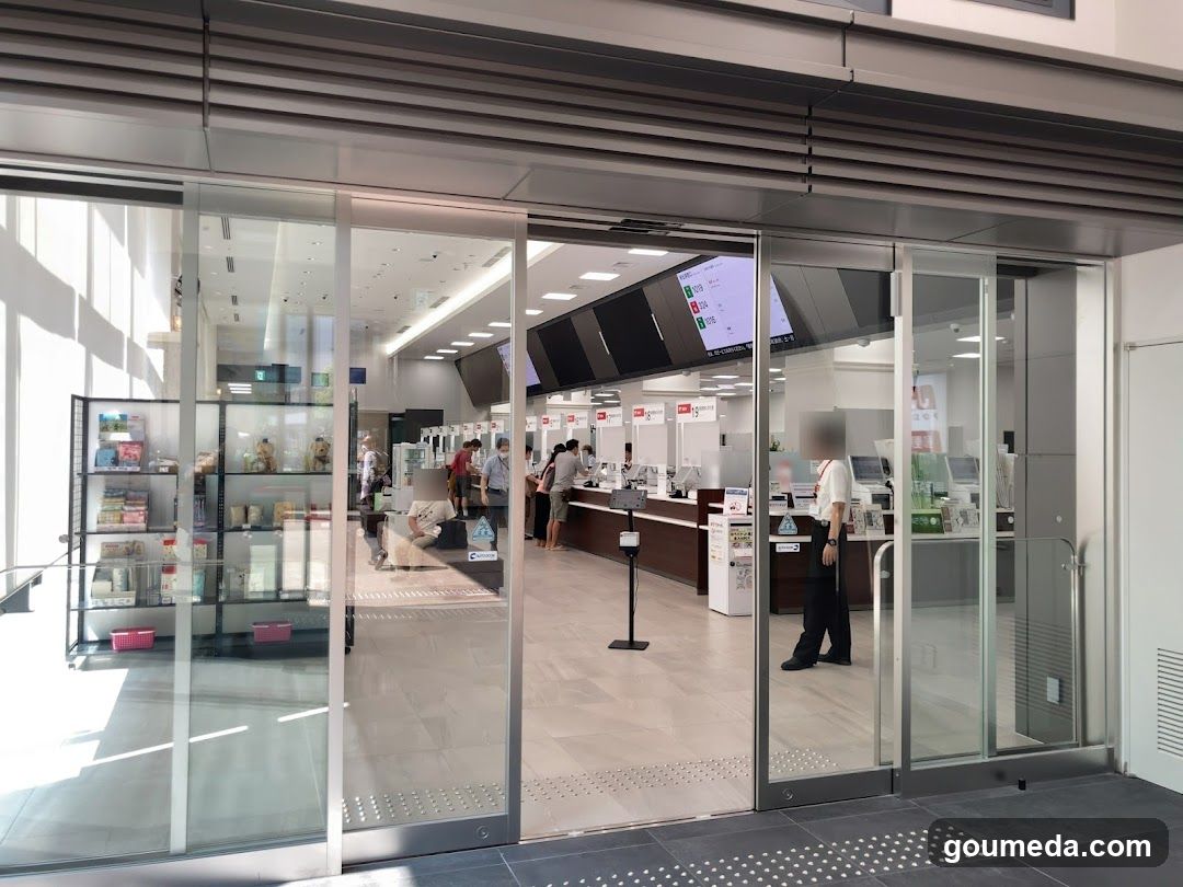 Bank Interior View Through Glass Doors