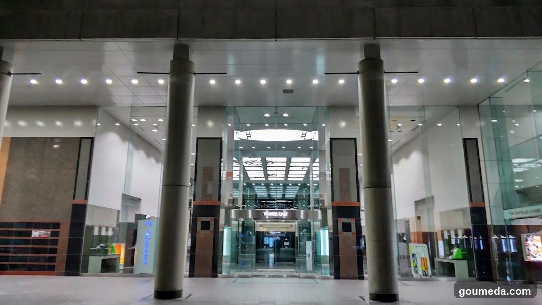 Entrance of a modern building at night