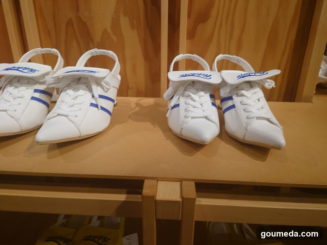 White shoes on wooden shelf