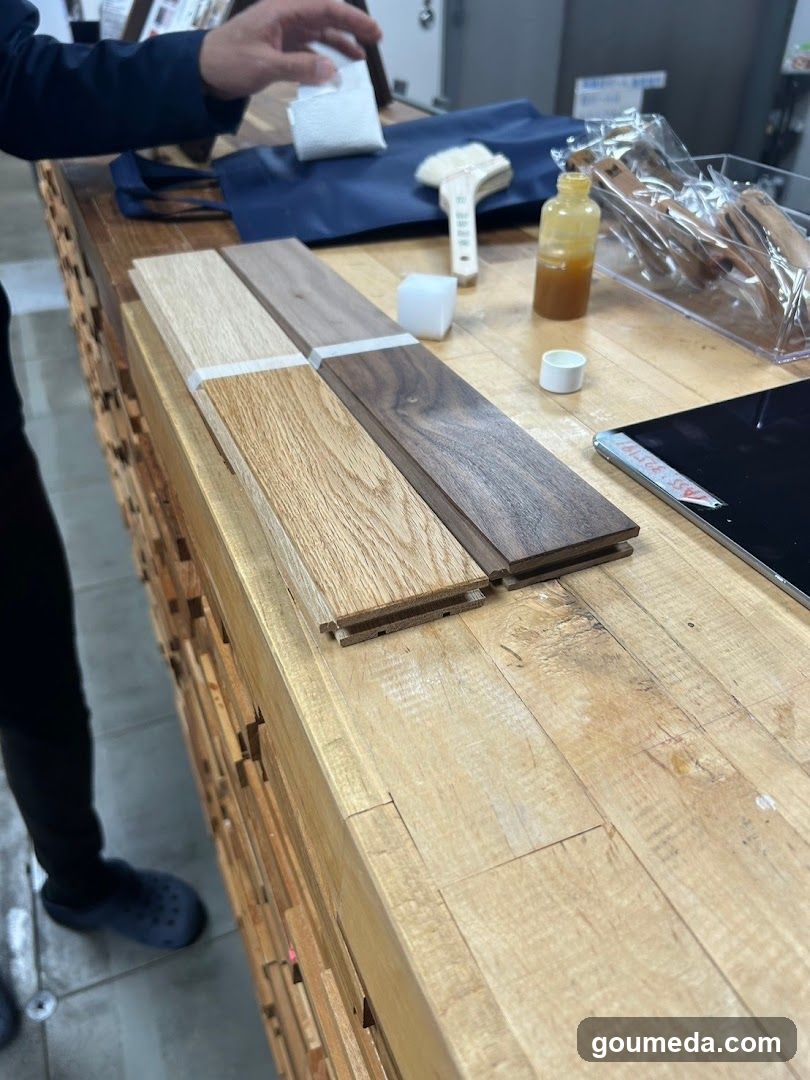 Wood Flooring Samples on Workbench