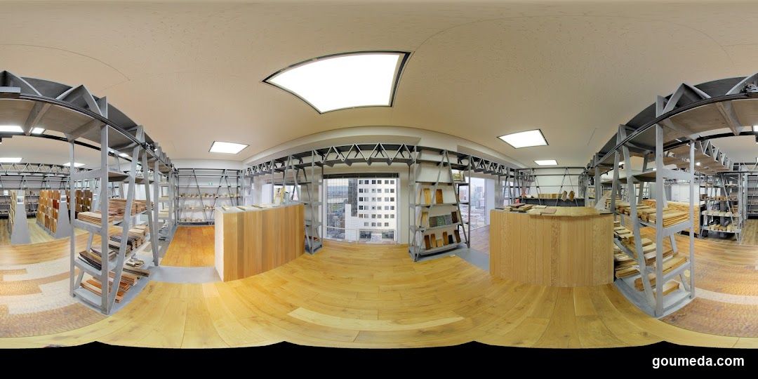 Interior of a wooden furniture showroom or workshop