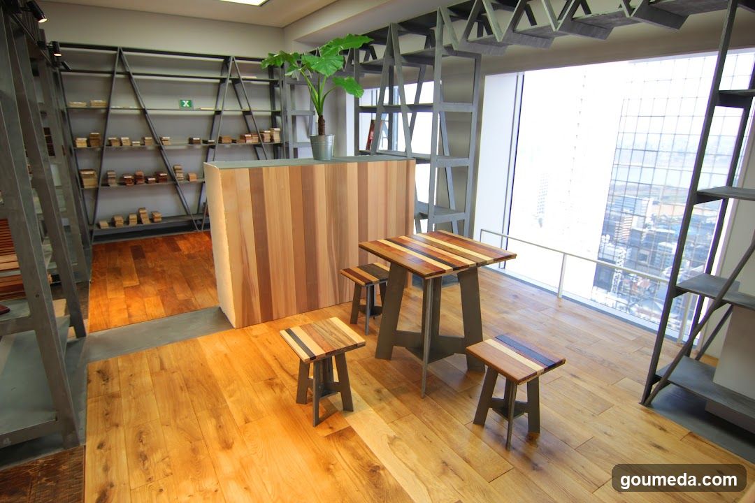 Interior of a modern wooden cafe or shop