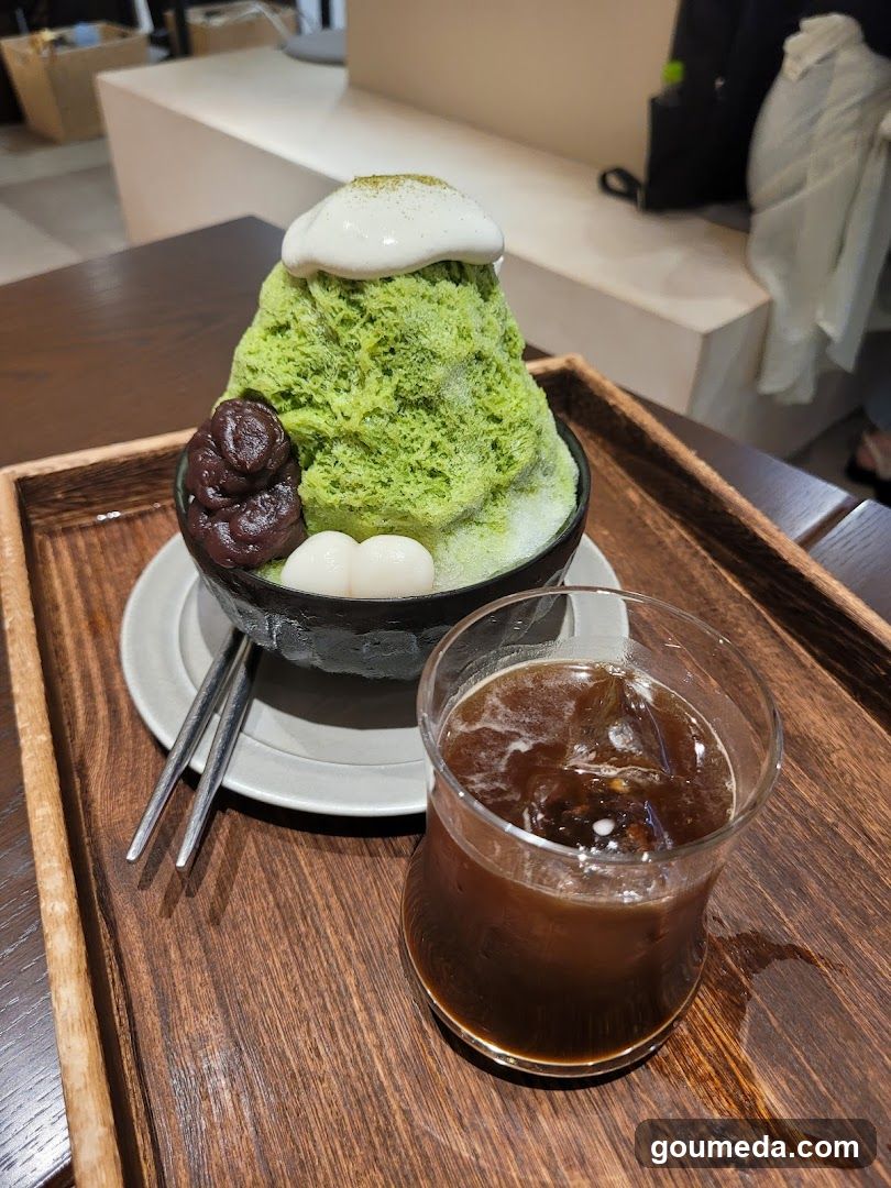 Matcha Snow Cone with Iced Coffee