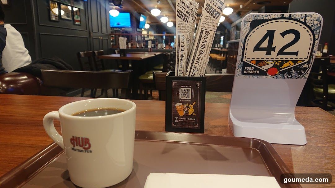 Coffee and Table Number in Pub Interior