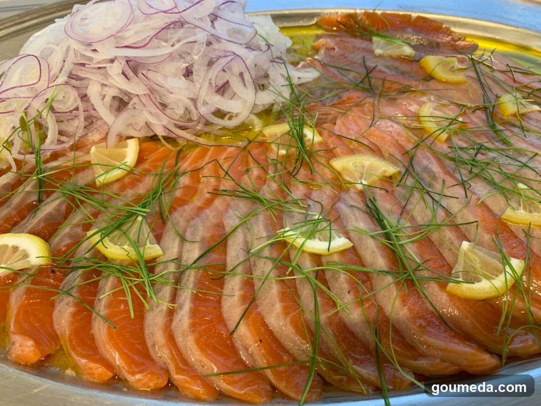 Salmon Sashimi Platter with Onions and Lemon