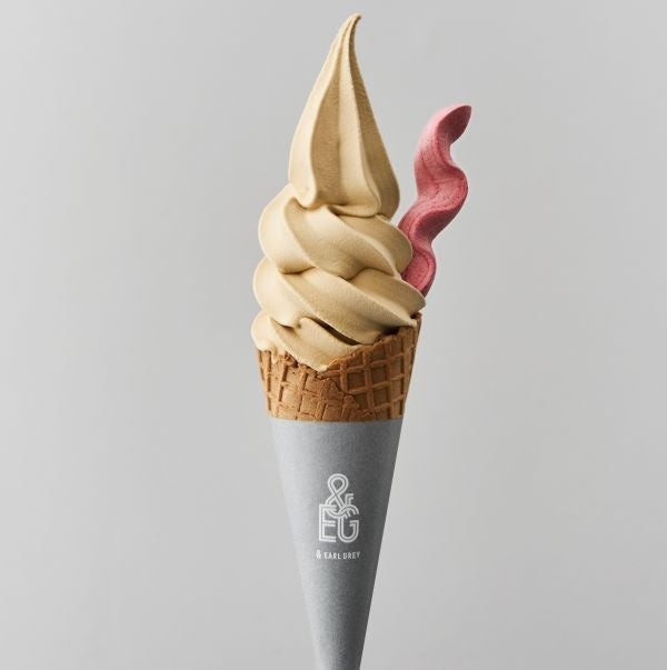 Earl Grey rich milk and butterfly pea Earl Grey soft-serve ice cream at the and EARL GREY shop on B1 of Daimaru Umeda, Osaka